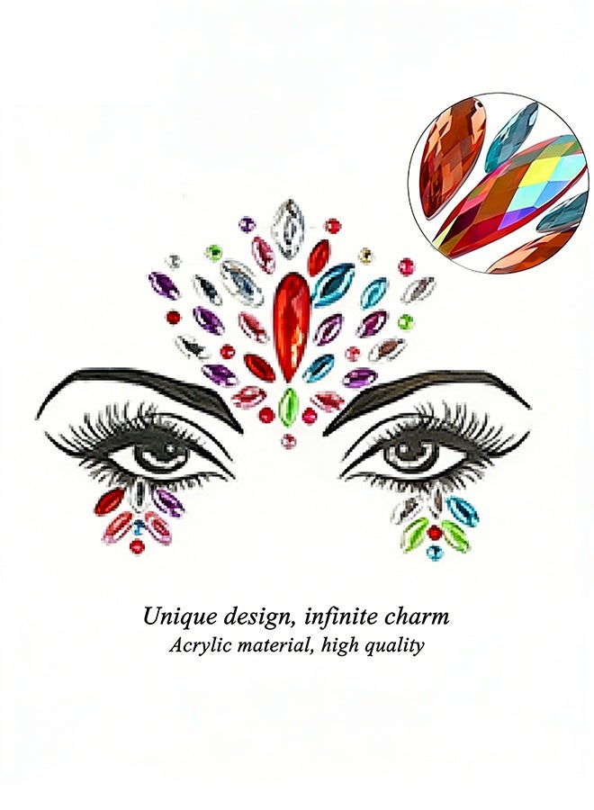 6 Pcs Face Crystal Glitter Gems Luminous makeup Temporary Tattoo Stickers, Acrylic Crystal Glitter Jewels Tears Rhinestone for Parties Clubs Music Festivals - Image 3